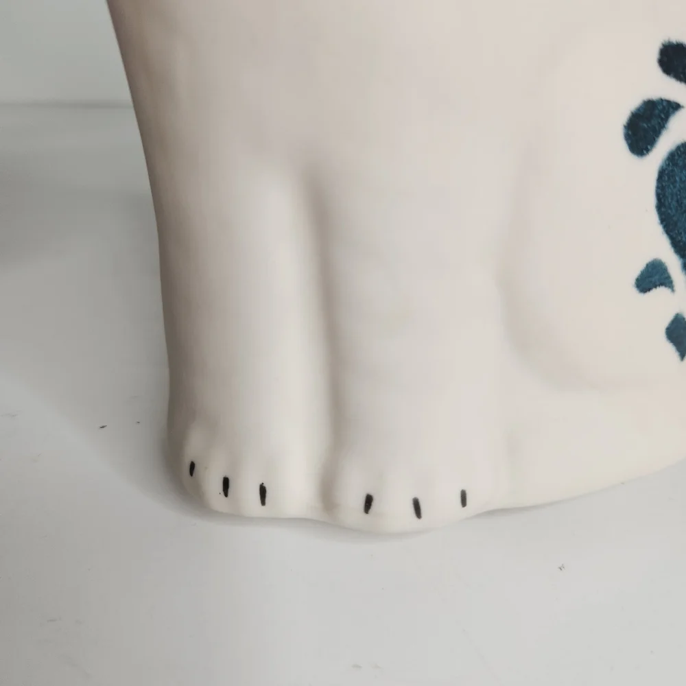 Vintage Ceramic White Sitting Cat with Blue Heart Figurine Statue 9.5